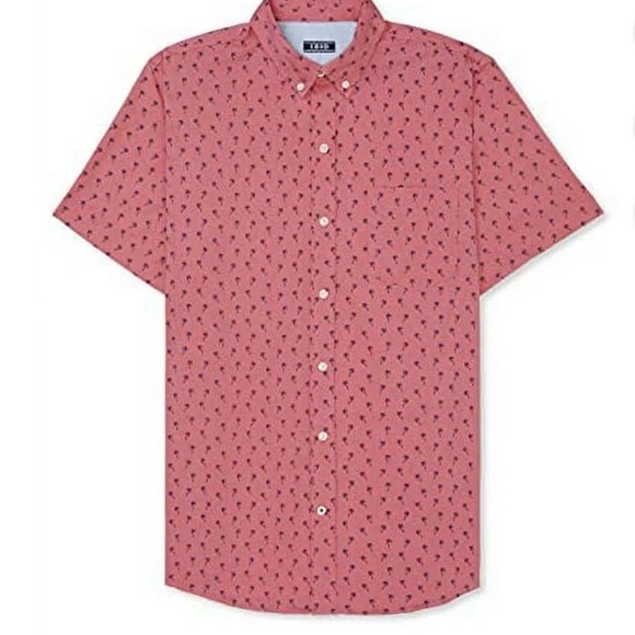 IZOD Men's Breeze Short Sleeve Button Down Shirt Rapture Rose Palm Tree XXL - Picture 1 of 8